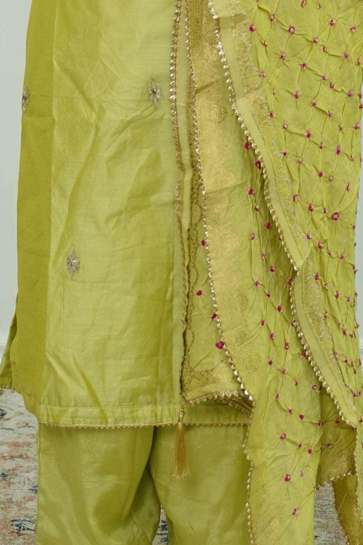 Chartreuse Mirrorwork Salwar Kameez (Outside Ontario) - MyEthnikRentals