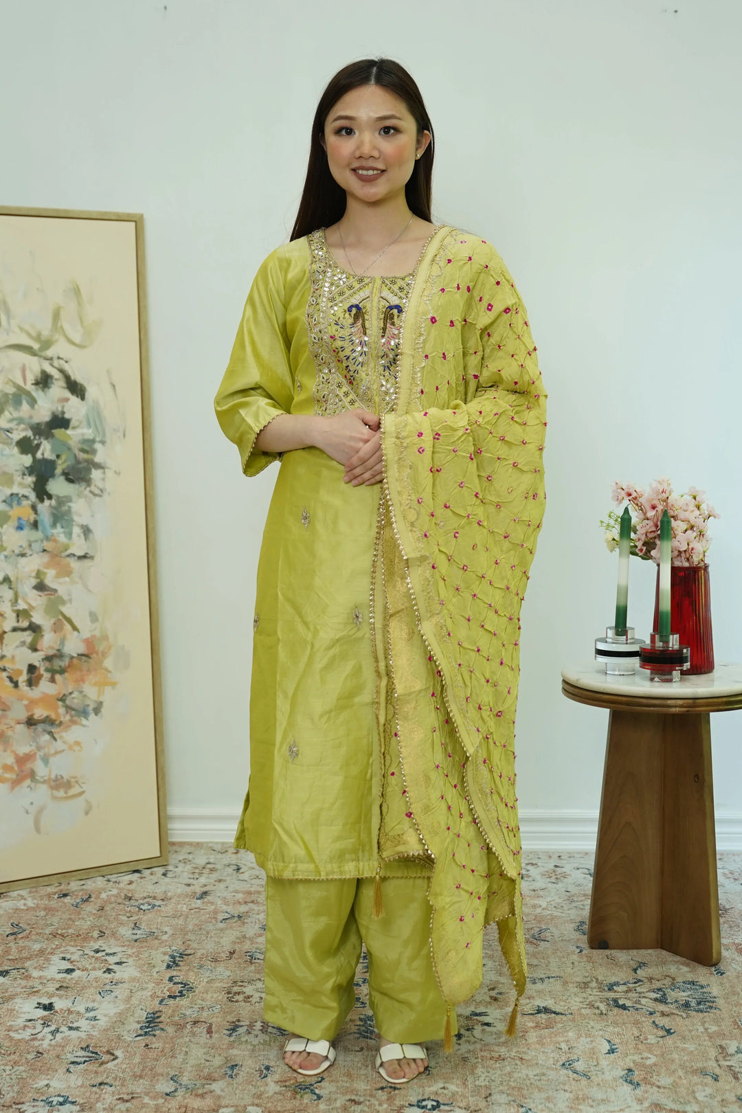 Chartreuse Mirrorwork Salwar Kameez - MyEthnikRentals