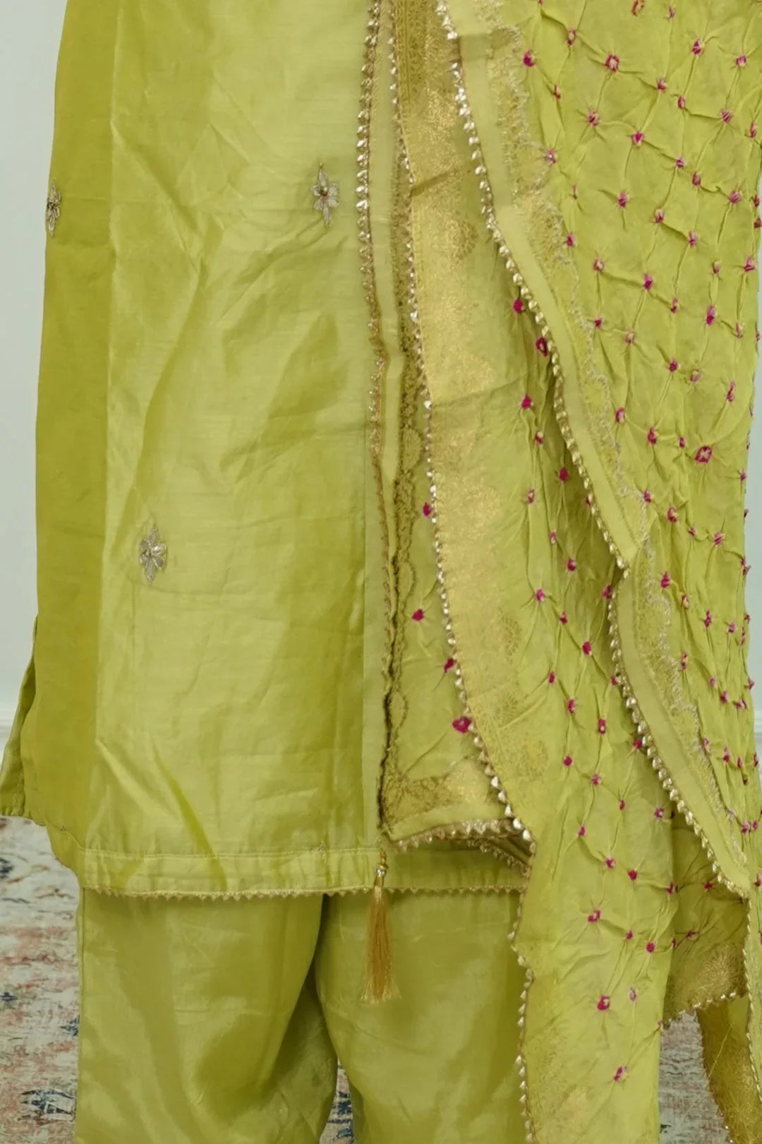 Chartreuse Mirrorwork Salwar Kameez - MyEthnikRentals
