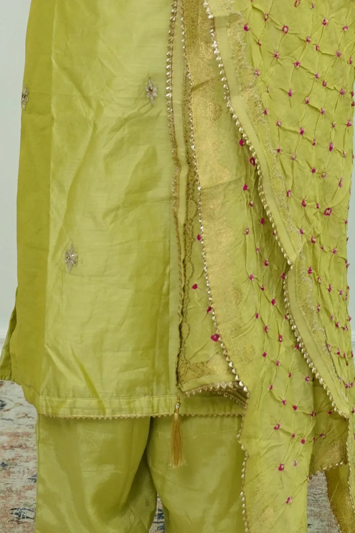 Chartreuse Mirrorwork Salwar Kameez - MyEthnikRentals