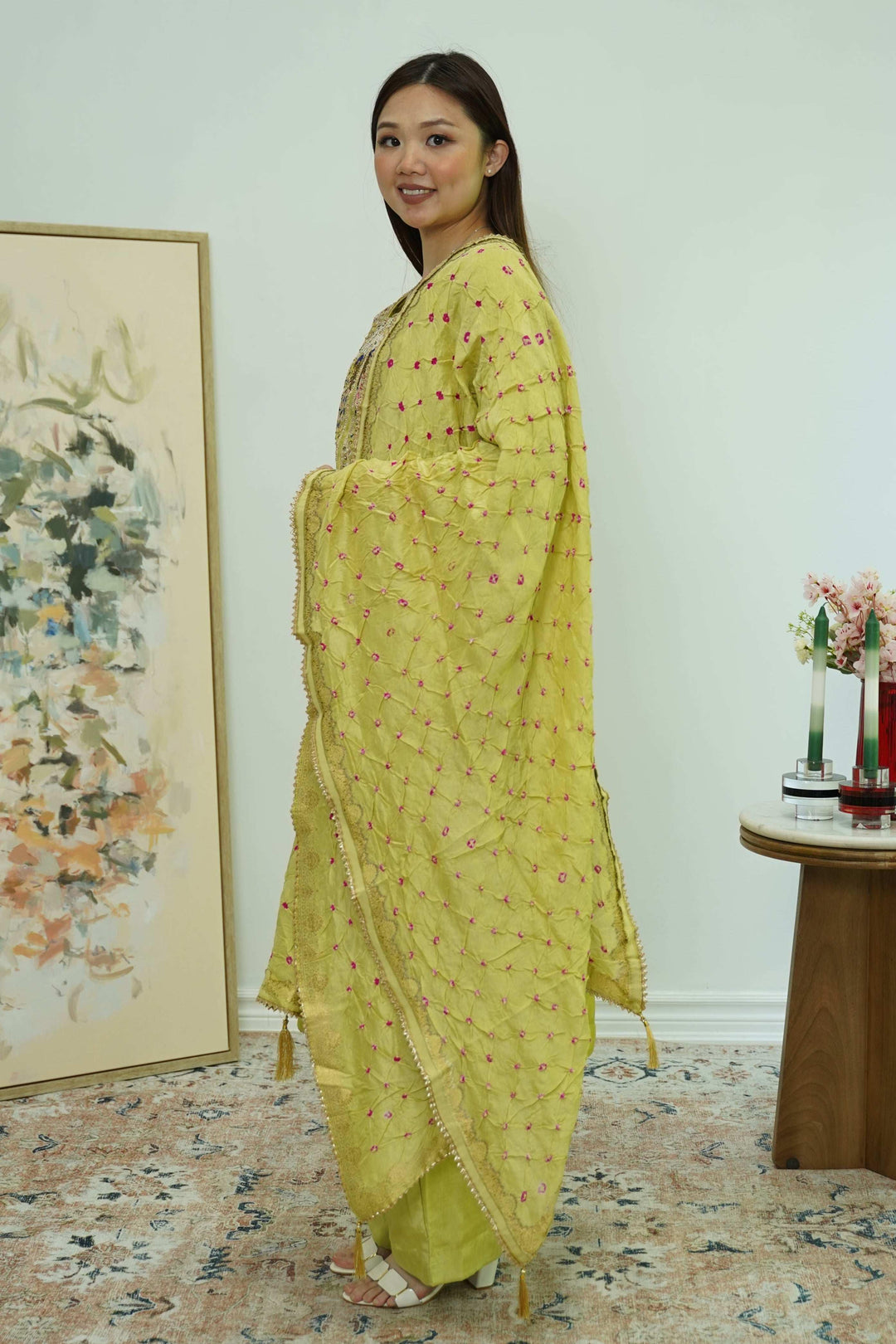Chartreuse Mirrorwork Salwar Kameez (Outside Ontario) - MyEthnikRentals