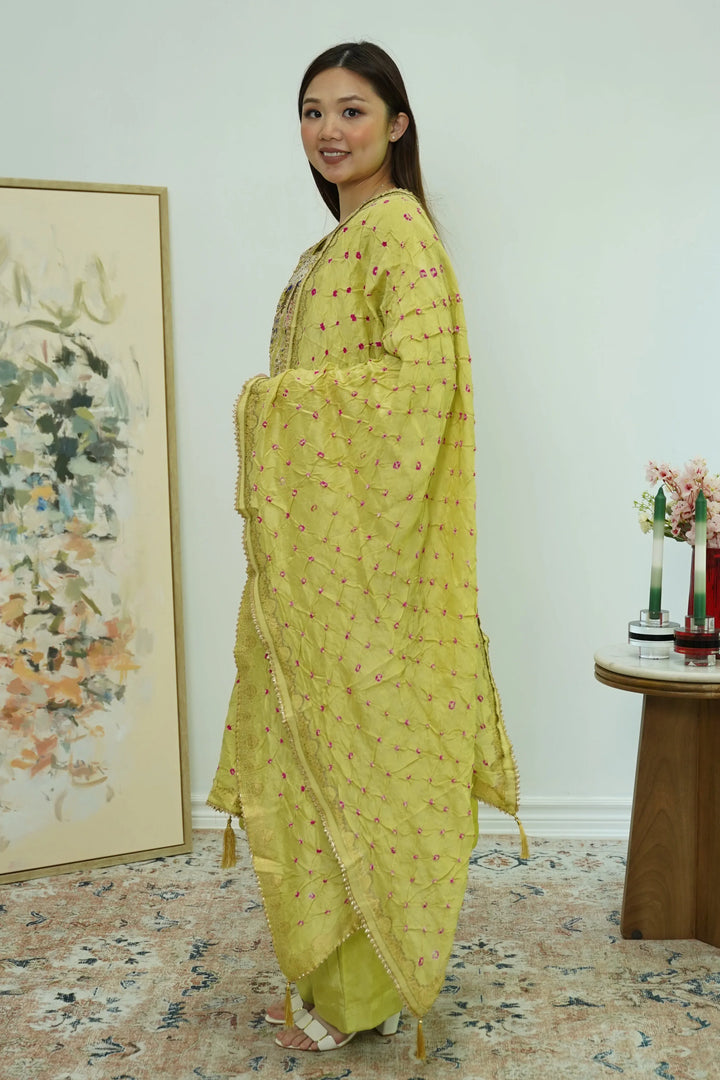 Chartreuse Mirrorwork Salwar Kameez - MyEthnikRentals