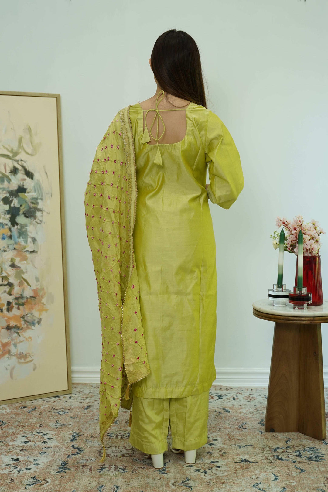 Chartreuse Mirrorwork Salwar Kameez (Outside Ontario) - MyEthnikRentals