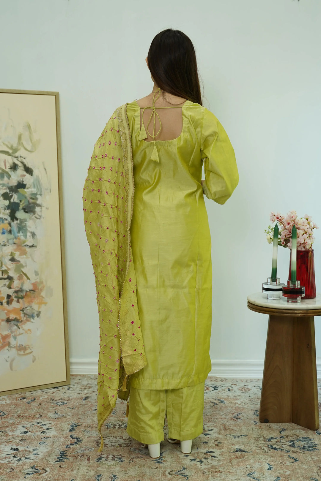 Chartreuse Mirrorwork Salwar Kameez - MyEthnikRentals