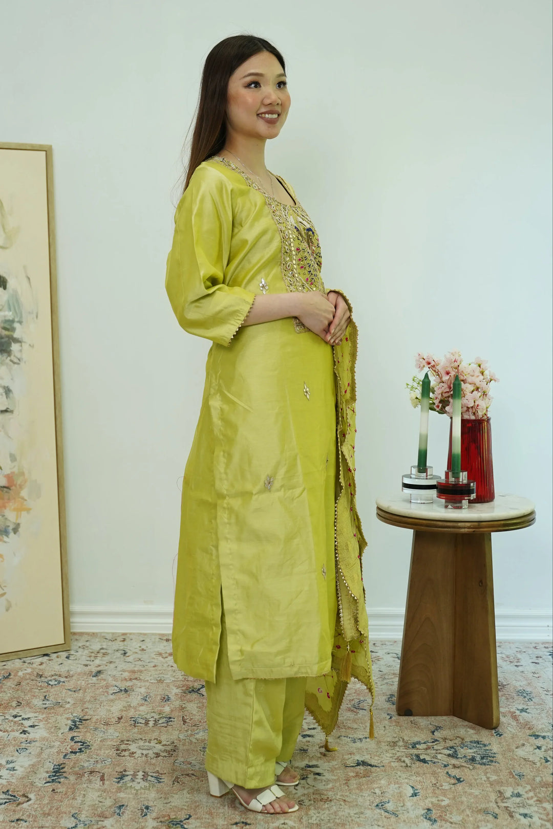Chartreuse Mirrorwork Salwar Kameez - MyEthnikRentals