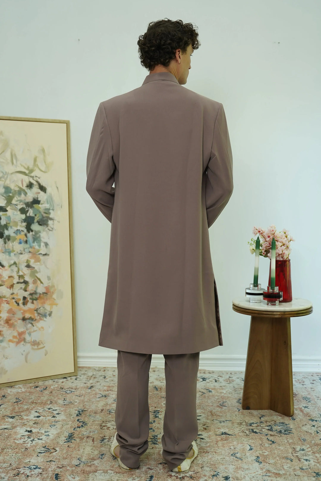 Dusty Mauve Embroidered Collar Sherwani Set - MyEthnikRentals