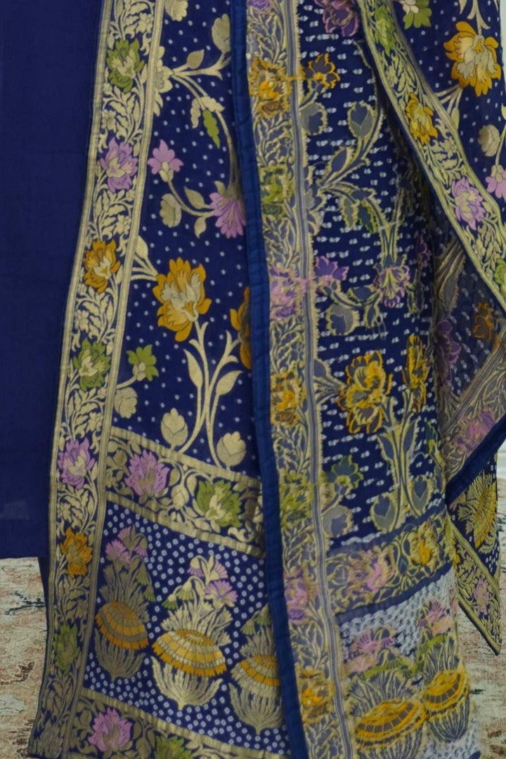 Royal Indigo Salwar Kameez with Kashmiri-Style Dupatta (Outside Ontario) - MyEthnikRentals