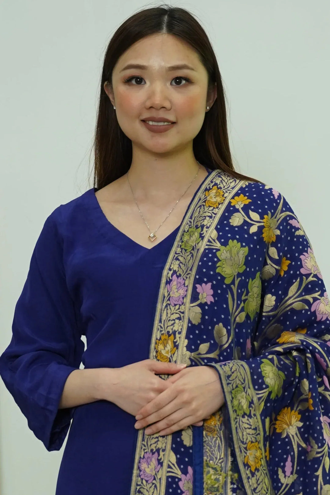 Royal Indigo Salwar Kameez with Kashmiri-Style Dupatta - MyEthnikRentals