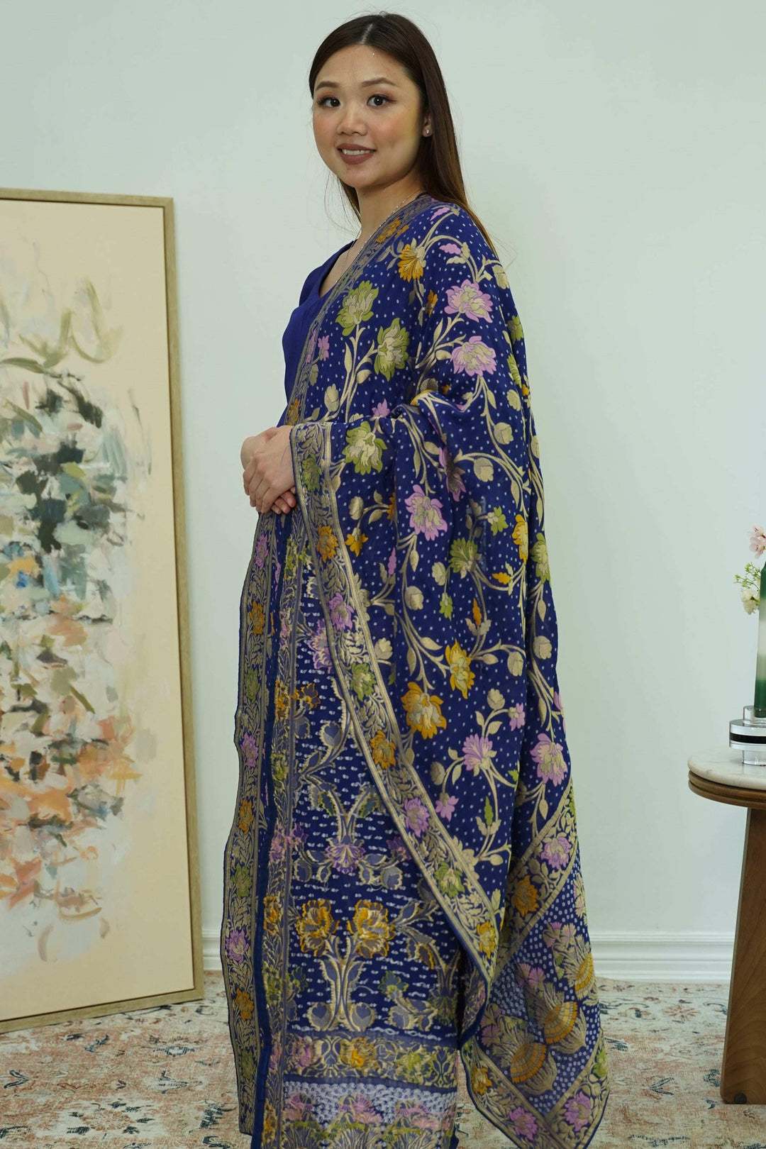 Royal Indigo Salwar Kameez with Kashmiri-Style Dupatta (Outside Ontario) - MyEthnikRentals