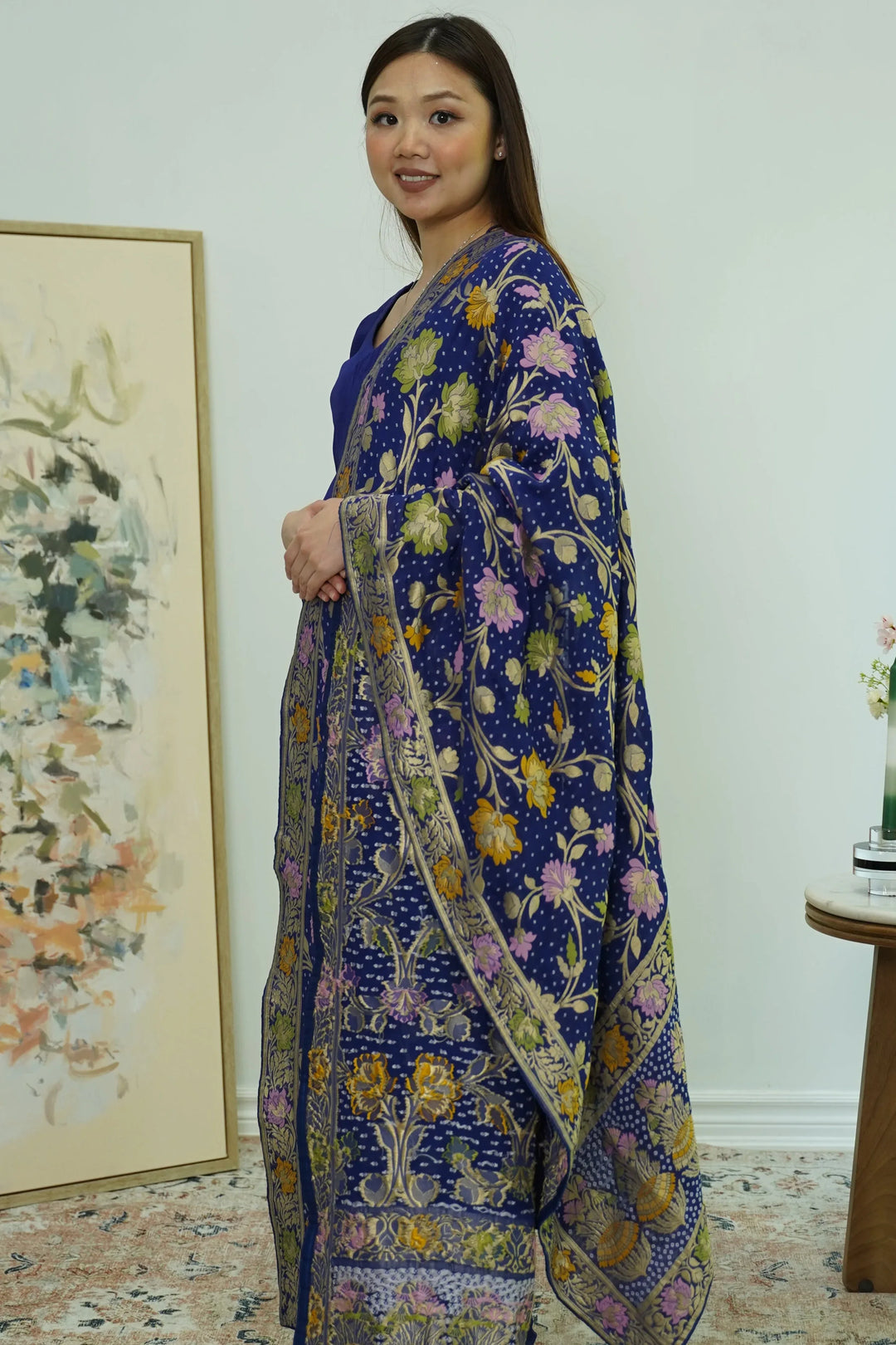 Royal Indigo Salwar Kameez with Kashmiri-Style Dupatta - MyEthnikRentals