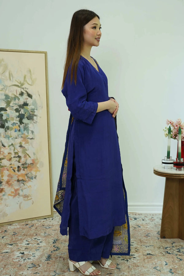 Royal Indigo Salwar Kameez with Kashmiri-Style Dupatta (Outside Ontario) - MyEthnikRentals