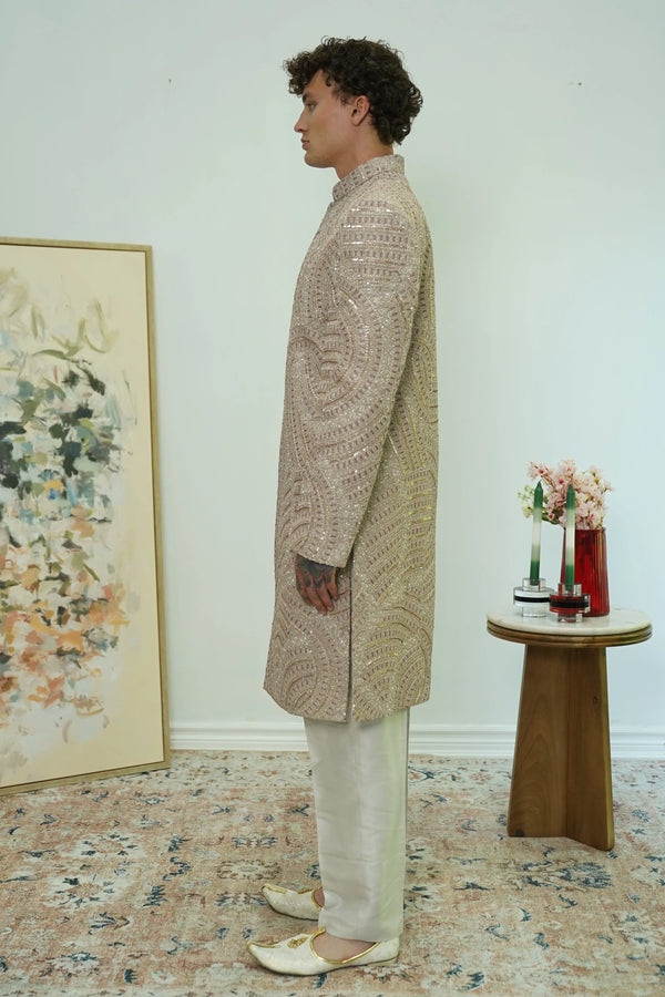Champagne Radiance Sequin Sherwani Set (Outside Ontario) - MyEthnikRentals