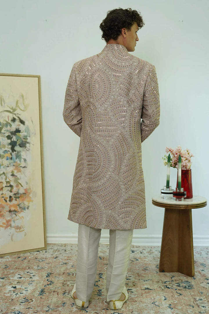 Champagne Radiance Sequin Sherwani Set - MyEthnikRentals