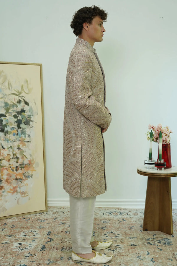 Champagne Radiance Sequin Sherwani Set (Outside Ontario) - MyEthnikRentals