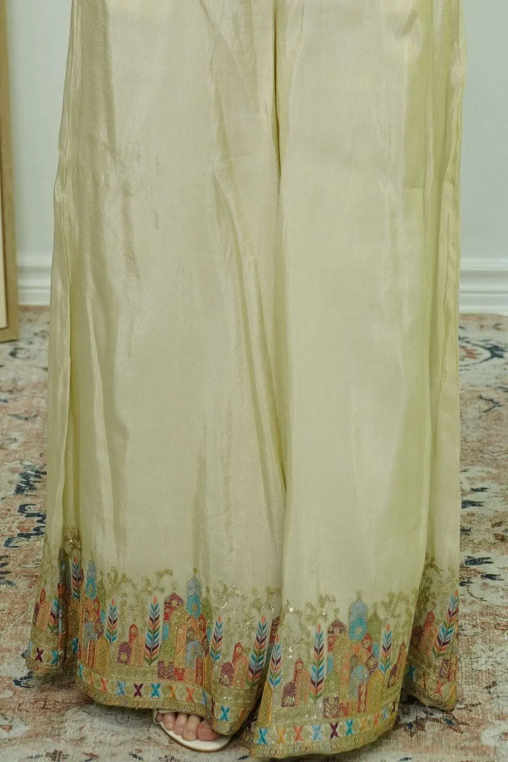 Ivory Embroidered Sleeveless Gharara Set (Outside Ontario) - MyEthnikRentals