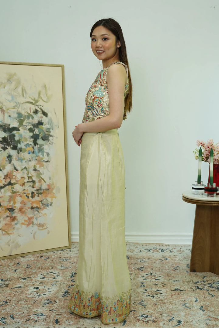 Ivory Embroidered Sleeveless Gharara Set - MyEthnikRentals