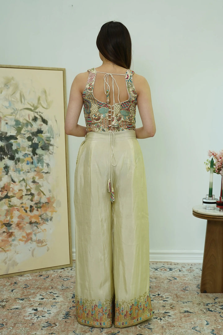 Ivory Embroidered Sleeveless Gharara Set - MyEthnikRentals