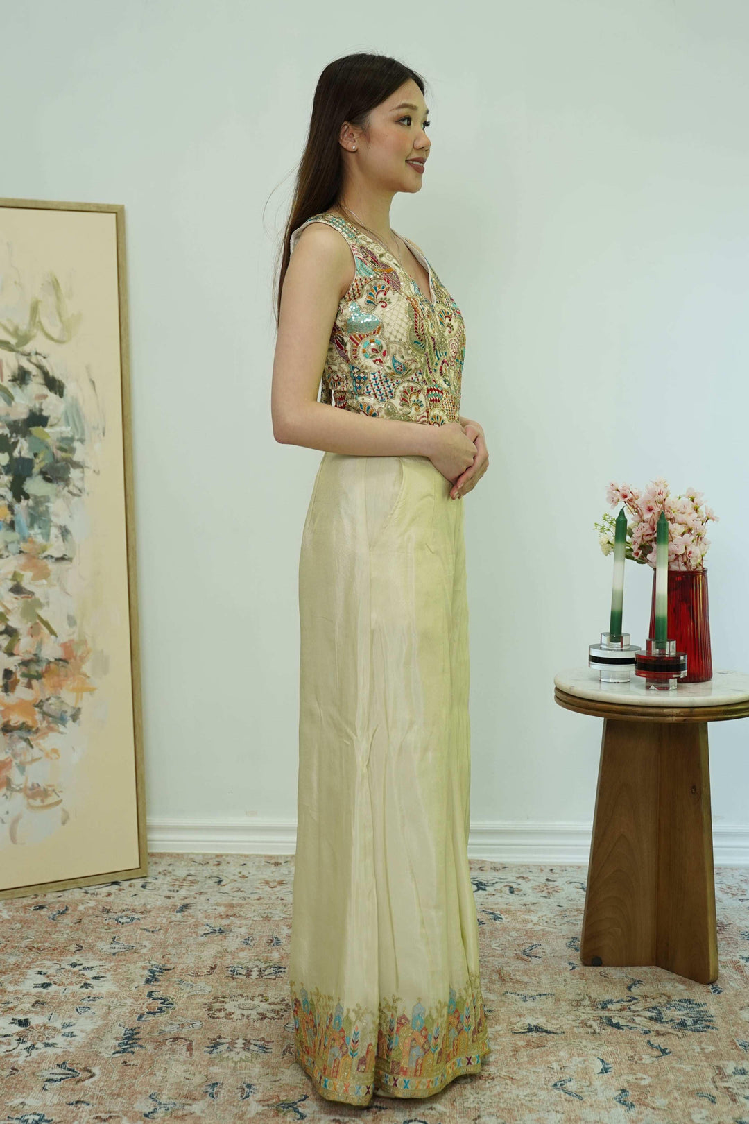 Ivory Embroidered Sleeveless Gharara Set (Outside Ontario) - MyEthnikRentals