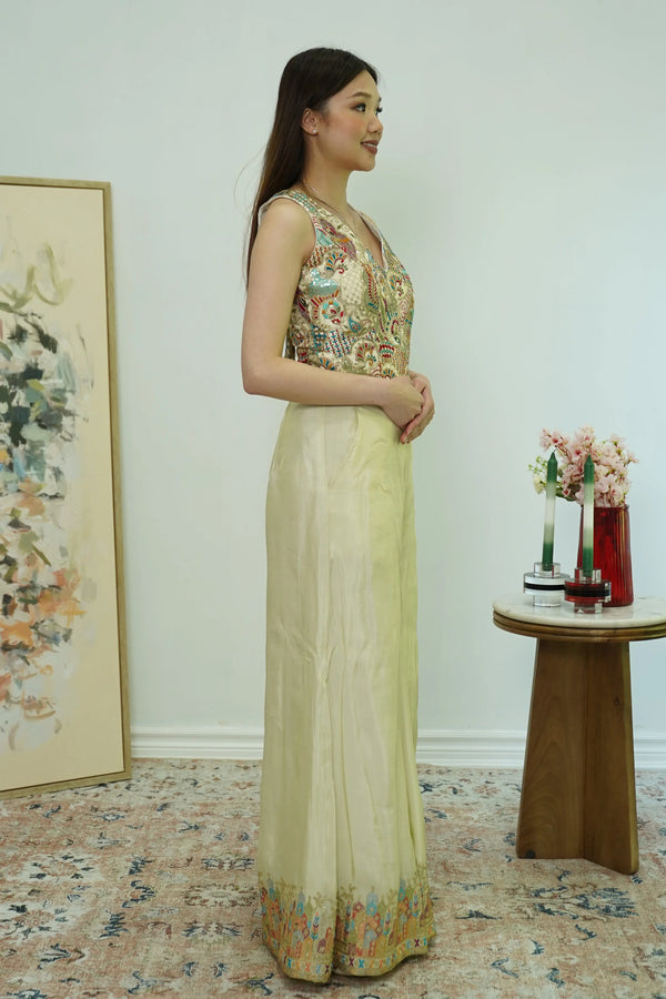 Ivory Embroidered Sleeveless Gharara Set - MyEthnikRentals