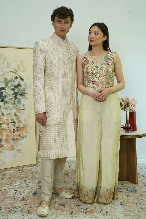 Layered Royal Embroidered Sherwani Set - MyEthnikRentals