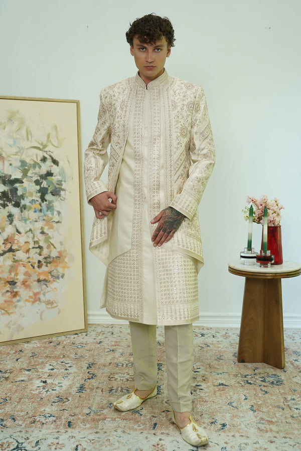 Layered Royal Embroidered Sherwani Set - MyEthnikRentals