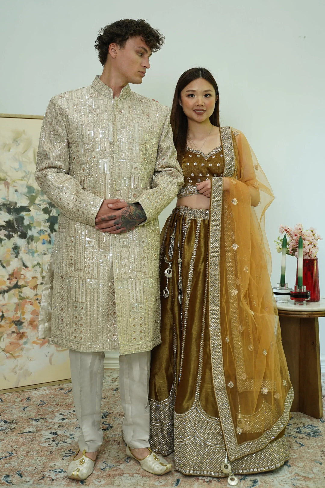 Ivory Mosaic Embroidered Sherwani Set - MyEthnikRentals