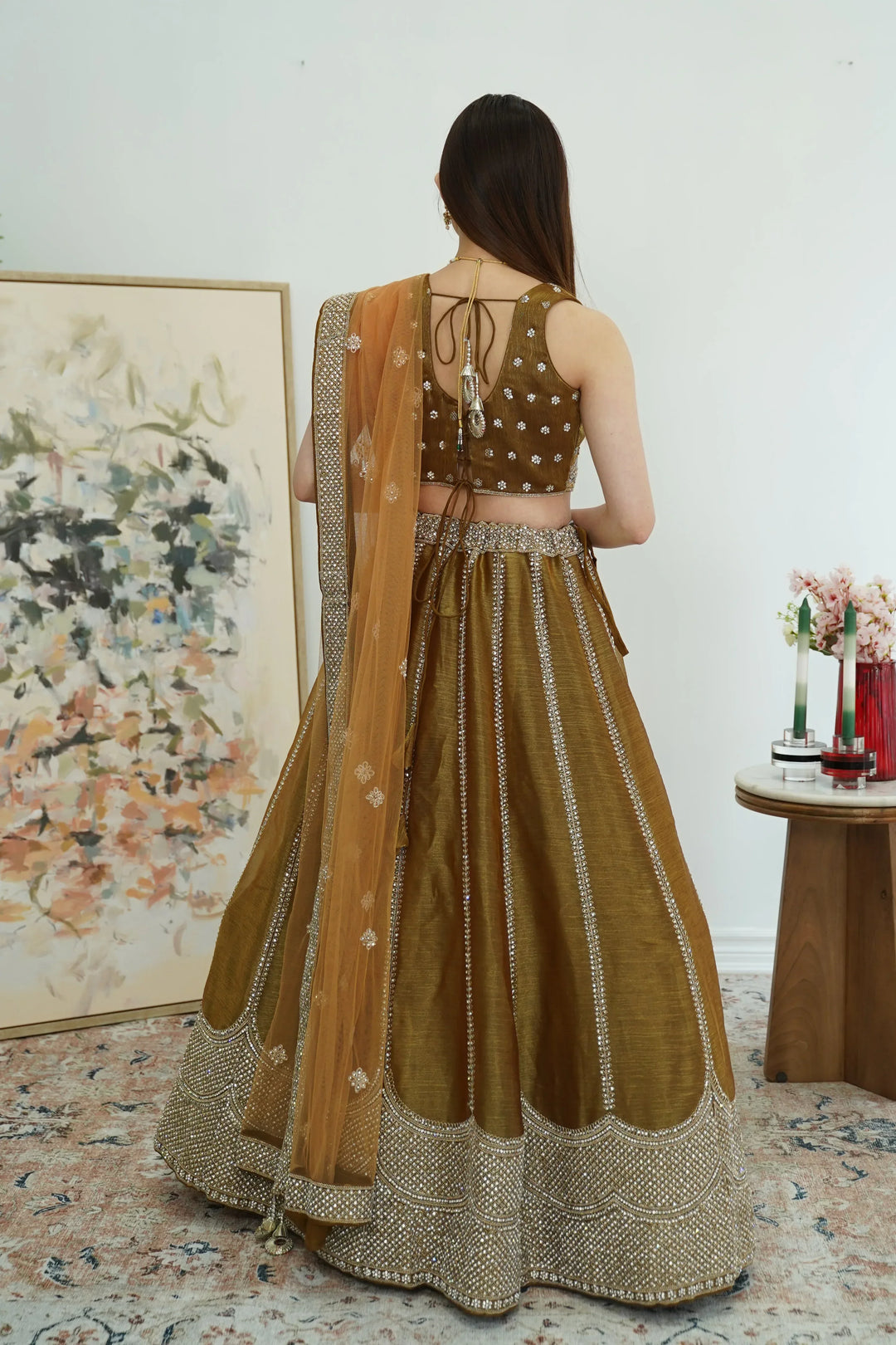 Golden Bronze Shimmer Lehenga - MyEthnikRentals