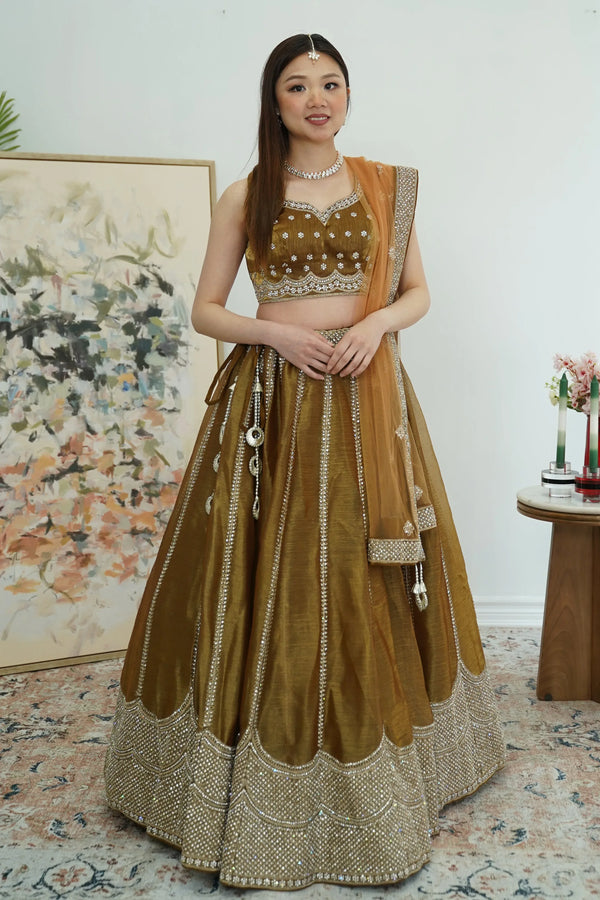 Golden Bronze Shimmer Lehenga (Outside Ontario) - MyEthnikRentals