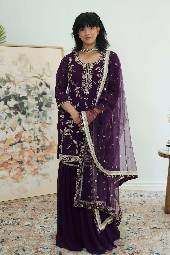 Purple zardosi work Salwar Kameez (Outside Ontario) - MyEthnikRentals