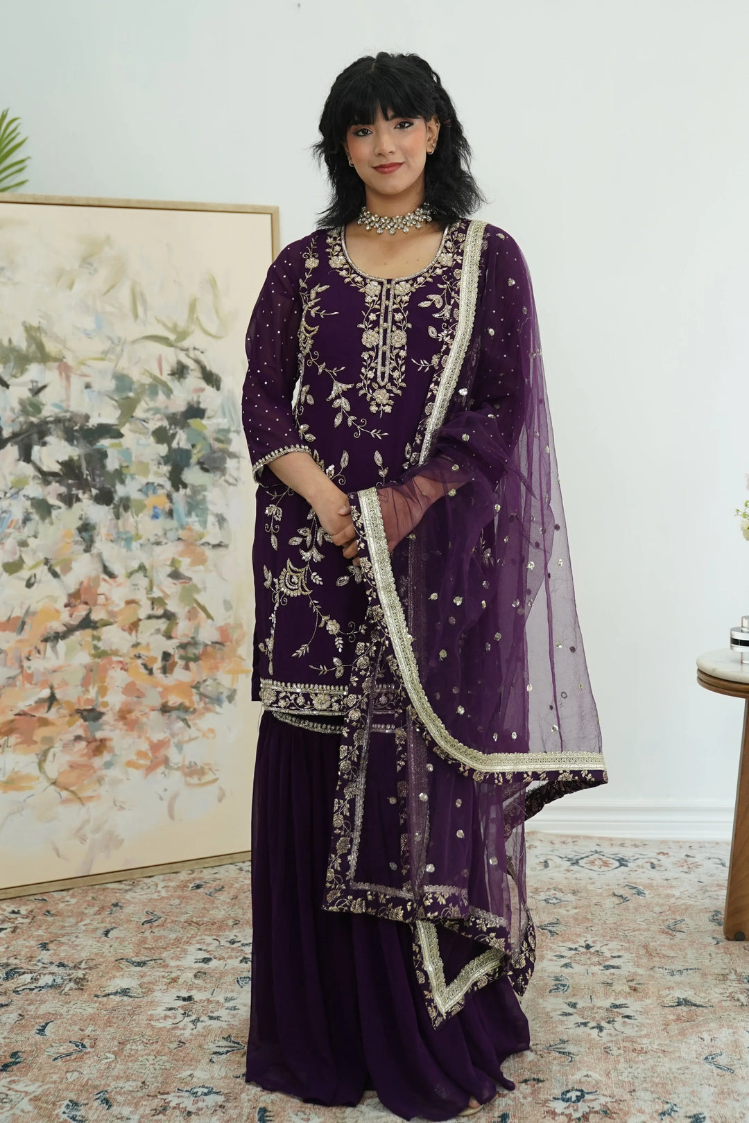 Purple zardosi work Salwar Kameez - MyEthnikRentals
