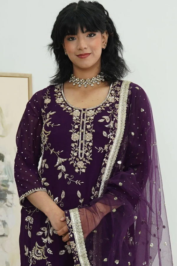 Purple zardosi work Salwar Kameez - MyEthnikRentals