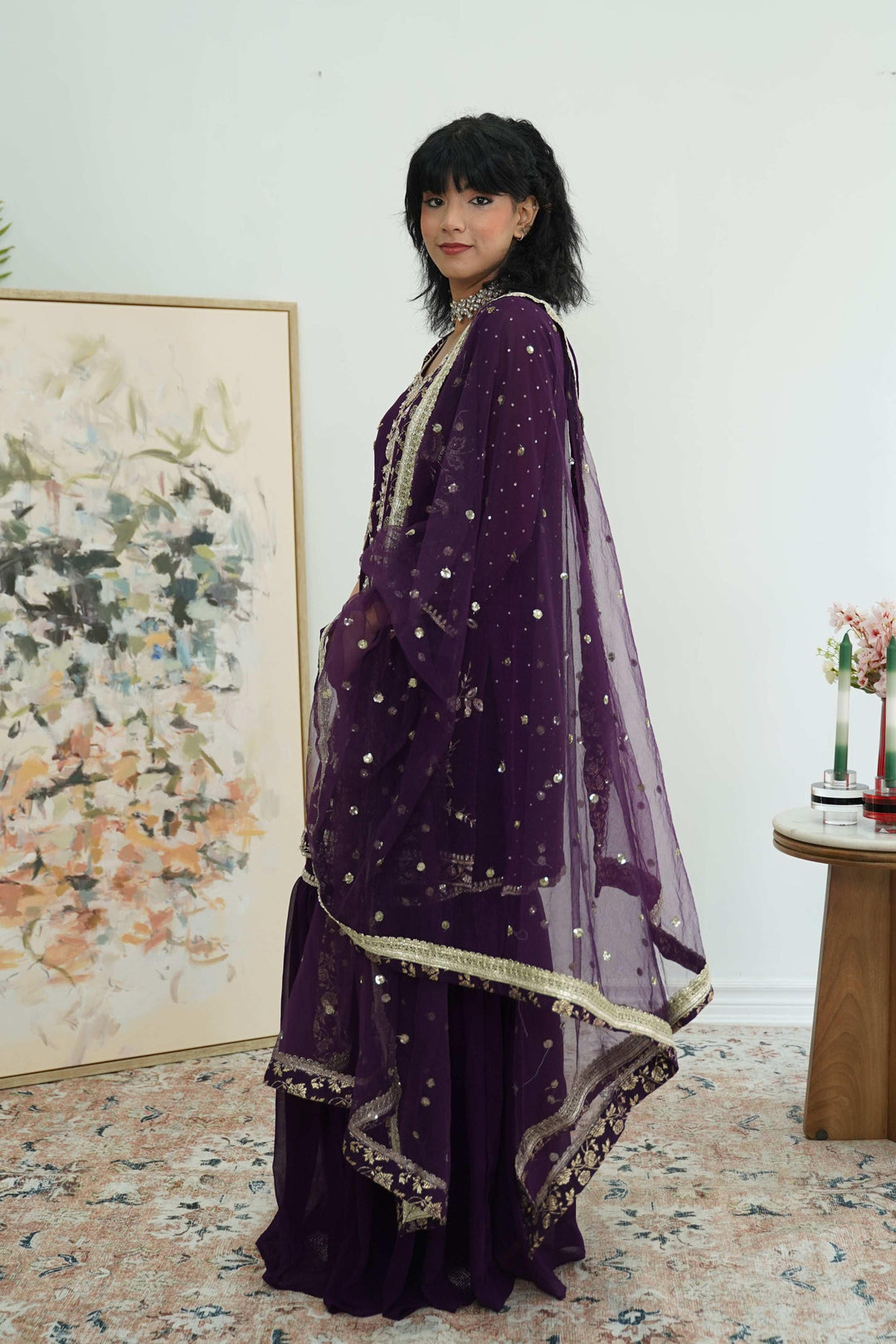 Purple zardosi work Salwar Kameez (Outside Ontario) - MyEthnikRentals