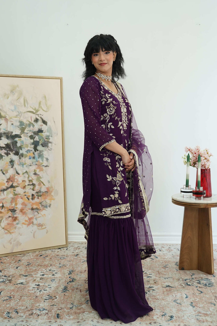 Purple zardosi work Salwar Kameez (Outside Ontario) - MyEthnikRentals