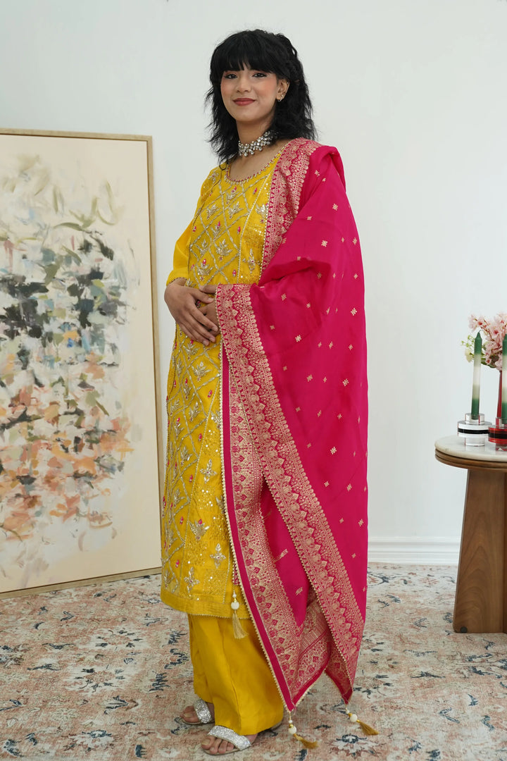 Sunlit Mustard Mirrorwork Salwar Kameez - MyEthnikRentals