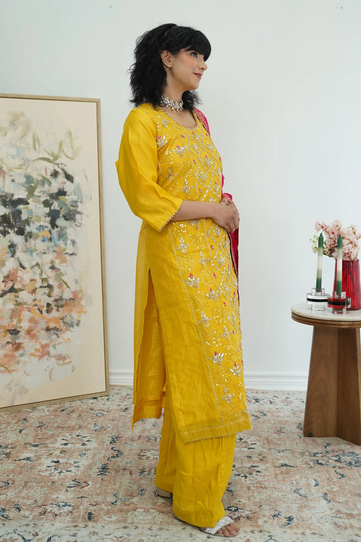 Sunlit Mustard Mirrorwork Salwar Kameez - MyEthnikRentals