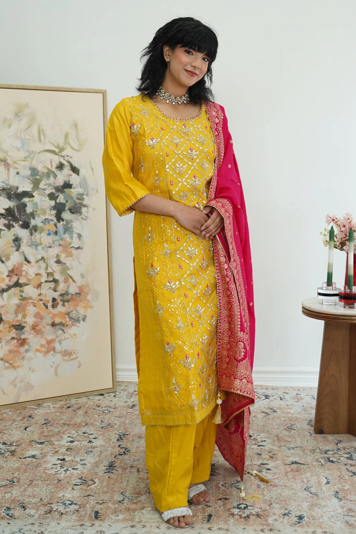Sunlit Mustard Mirrorwork Salwar Kameez - MyEthnikRentals