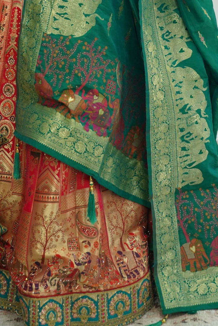 Pink Red Banarasi Lehenga - MyEthnikRentals
