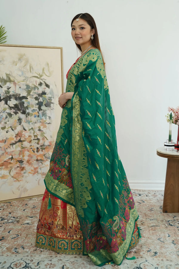 Pink Red Banarasi Lehenga (Outside Ontario) - MyEthnikRentals
