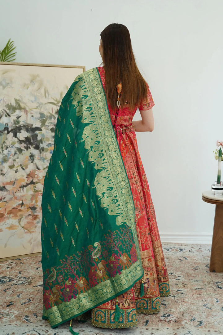 Pink Red Banarasi Lehenga - MyEthnikRentals