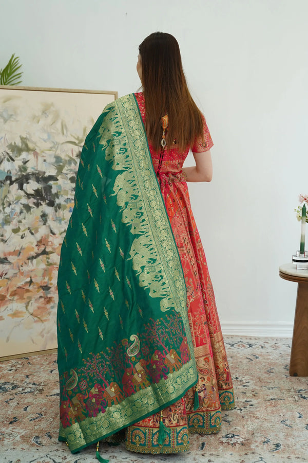 Pink Red Banarasi Lehenga (Outside Ontario) - MyEthnikRentals