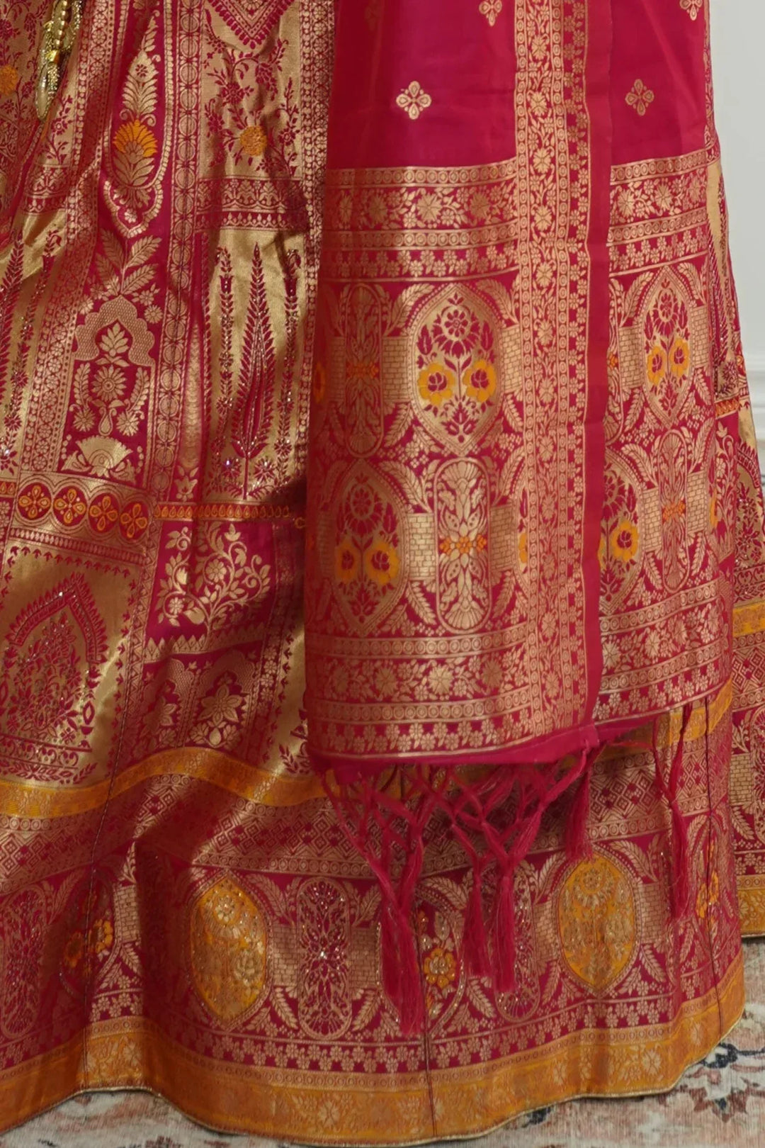 Pink Yellow Banarasi Lehenga (Outside Ontario) - MyEthnikRentals