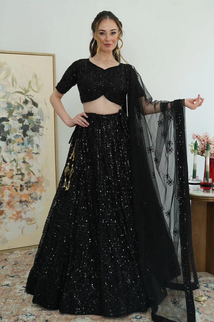 Midnight Mirage Sequin Lehenga - MyEthnikRentals