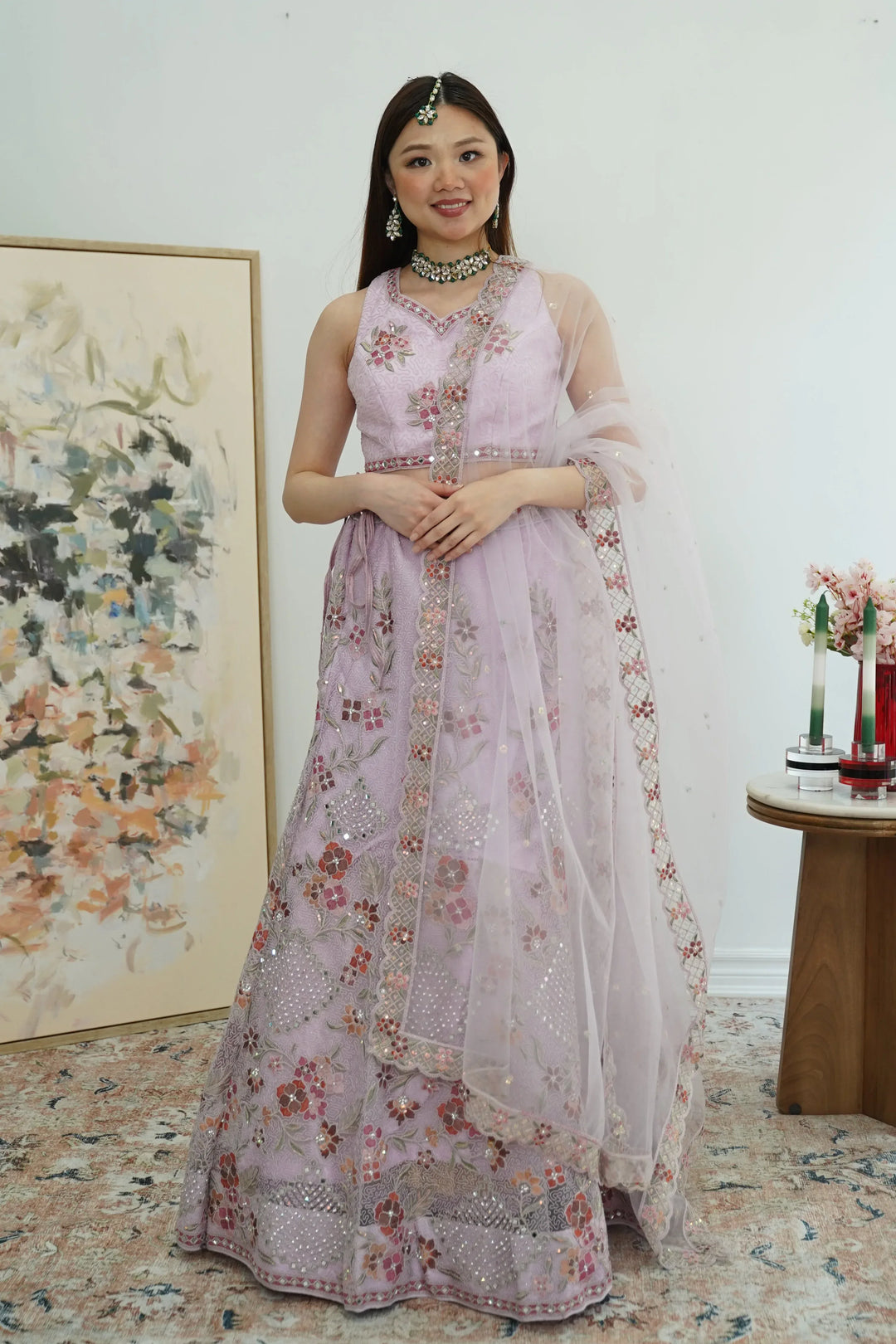 Lavender Mirror Work Lehenga - MyEthnikRentals