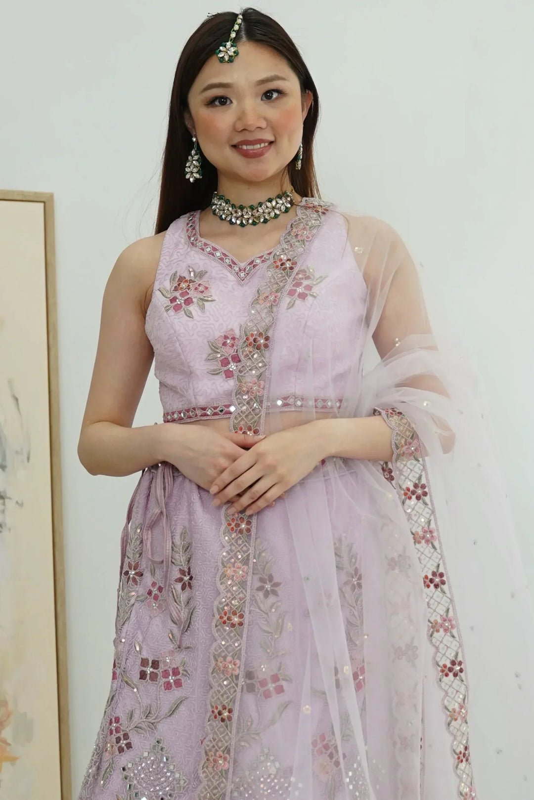 Lavender Mirror Work Lehenga - MyEthnikRentals