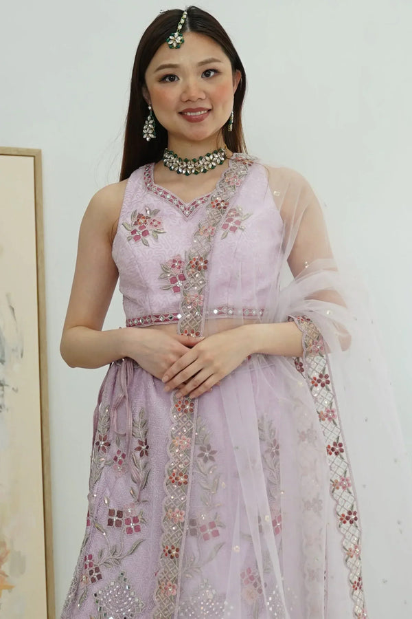 Lavender Mirror Work Lehenga (Outside Ontario) - MyEthnikRentals