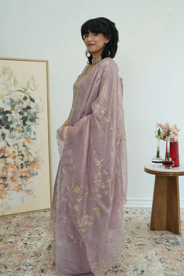 Dusty Rose Embroidered Organza Salwar Kameez - MyEthnikRentals