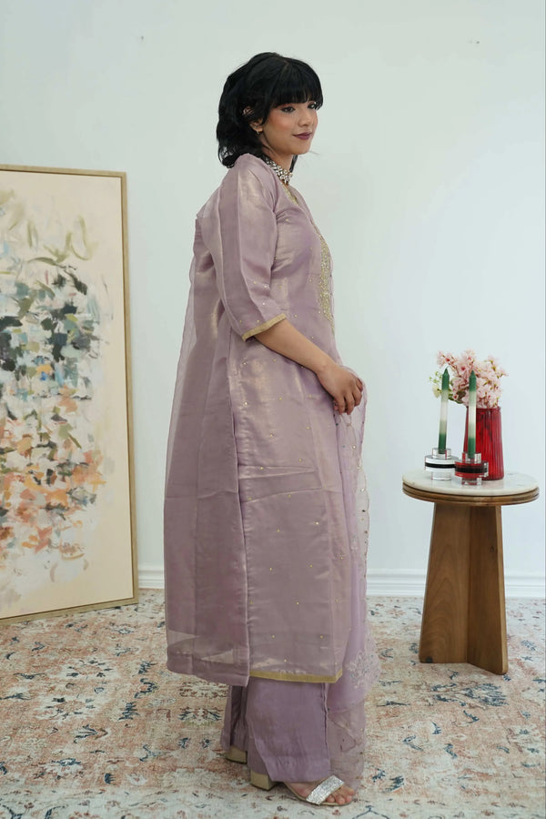 Dusty Rose Embroidered Organza Salwar Kameez (Outside Ontario) - MyEthnikRentals