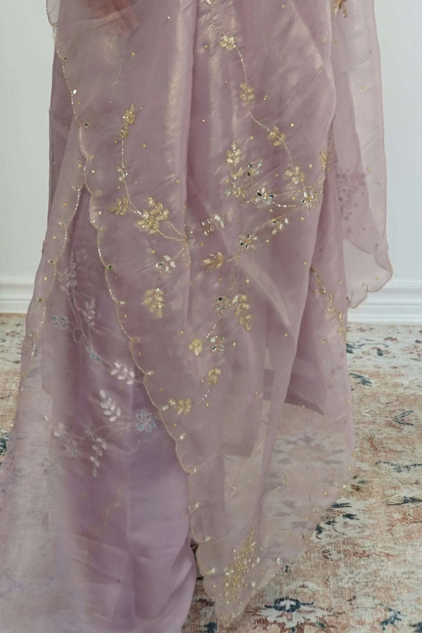 Dusty Rose Embroidered Organza Salwar Kameez (Outside Ontario) - MyEthnikRentals