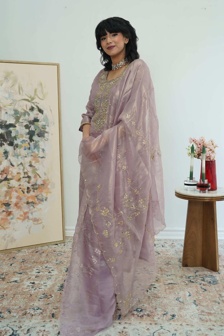 Dusty Rose Embroidered Organza Salwar Kameez (Outside Ontario) - MyEthnikRentals