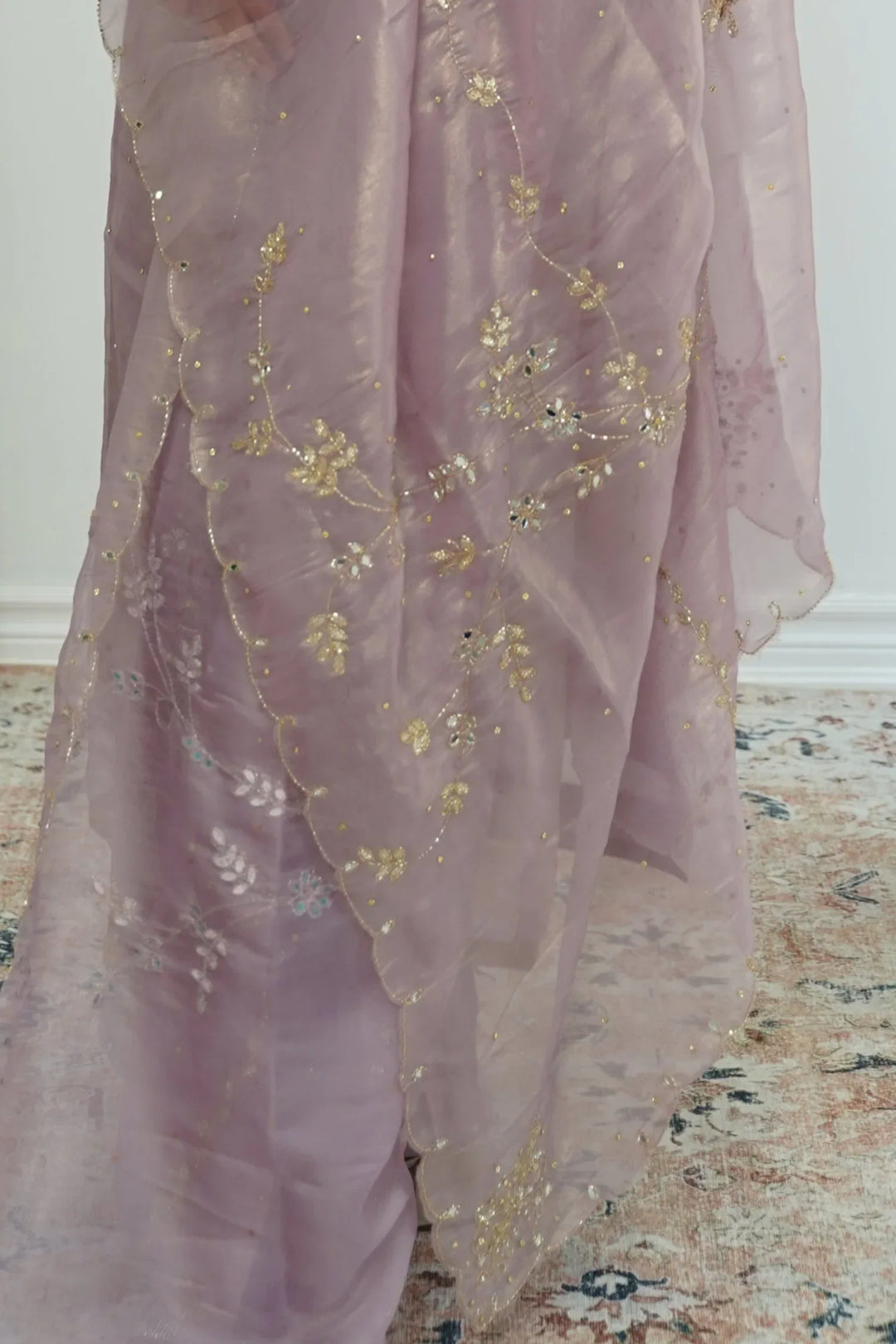 Dusty Rose Embroidered Organza Salwar Kameez - MyEthnikRentals